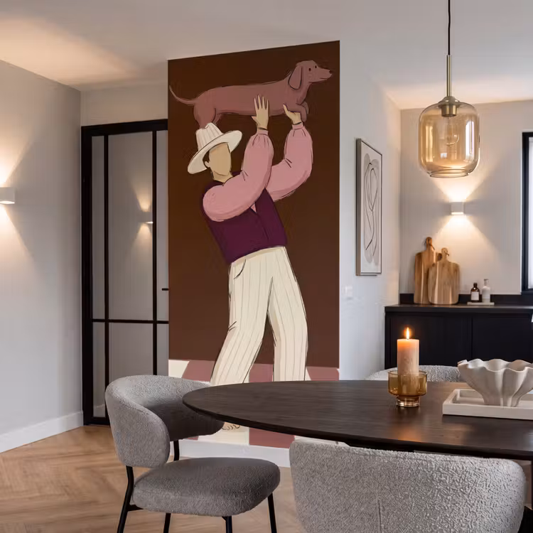 Behang - Mens - Hond - Dieren - Abstract - Roze — 5