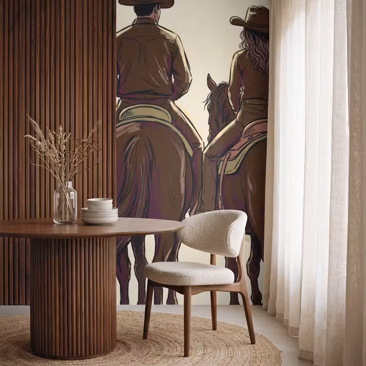 Behang - Mensen - Ruiters - Western - Illustratie - Bruin — 4