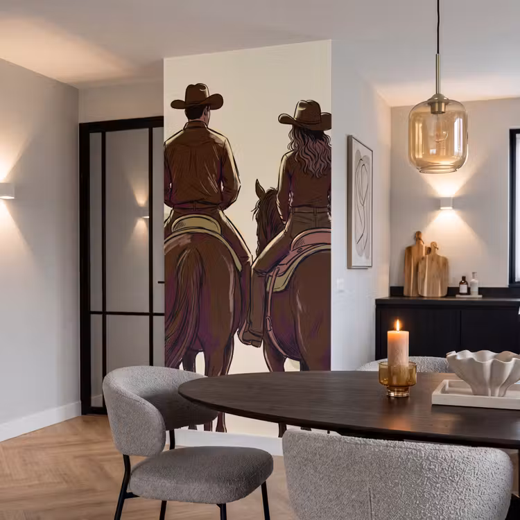 Behang - Mensen - Ruiters - Western - Illustratie - Bruin — 5