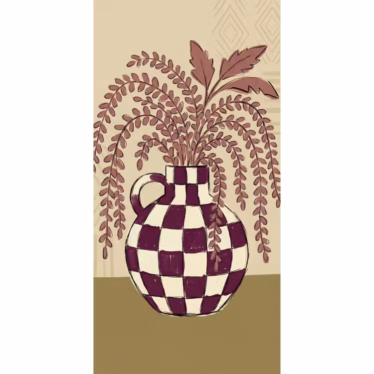 Behang - Vaas - Geruit - Planten - Modern - Paars — 2