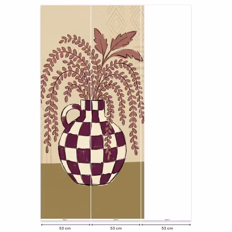 Behang - Vaas - Geruit - Planten - Modern - Paars — 6