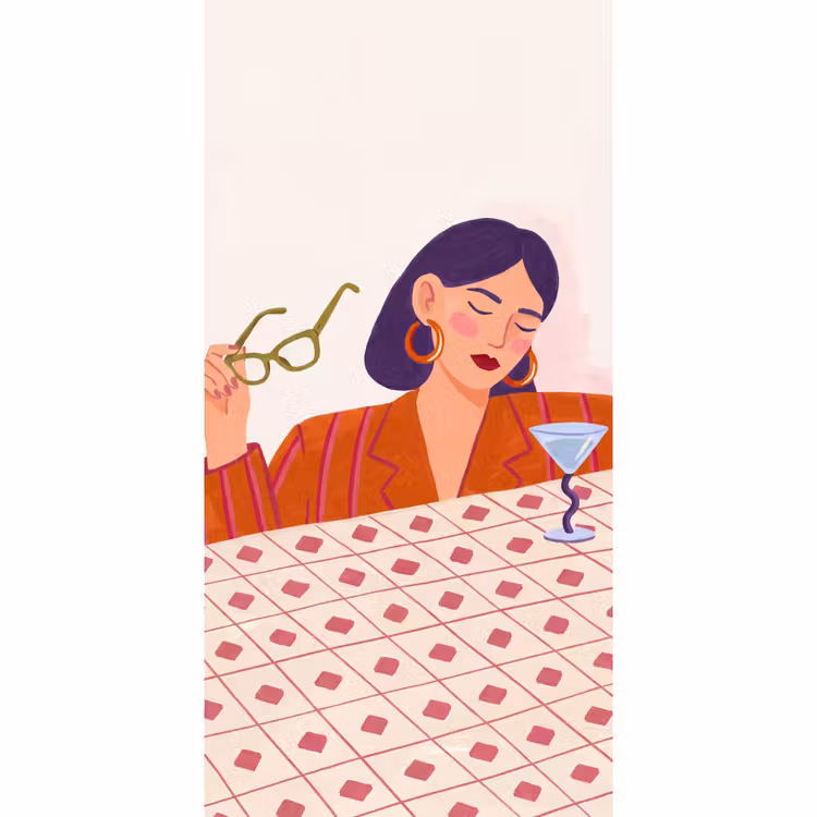 Behang - Vrouw - Bril - Cocktail - Illustratie - Modern — 2