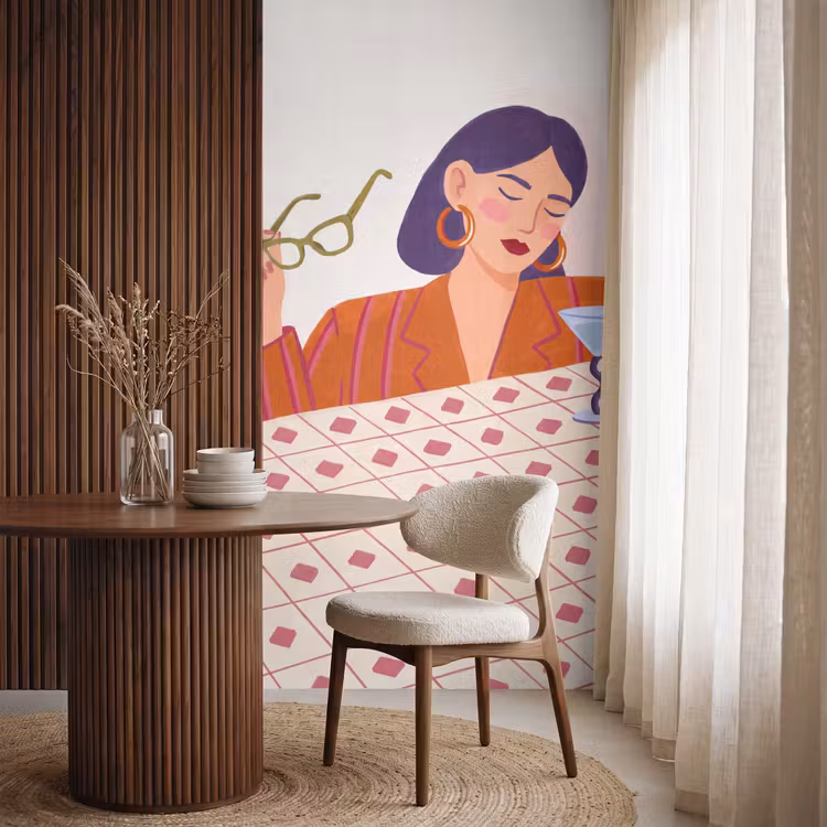 Behang - Vrouw - Bril - Cocktail - Illustratie - Modern — 4