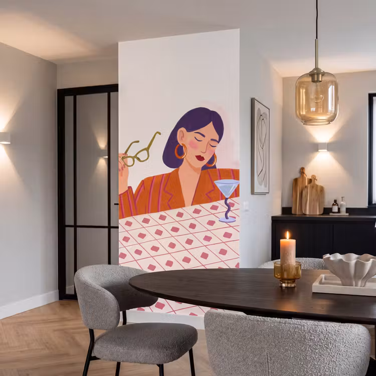 Behang - Vrouw - Bril - Cocktail - Illustratie - Modern — 5