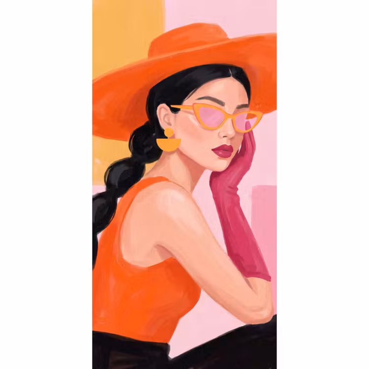 Behang - Vrouw - Hoed - Mode - Modern - Oranje — 2