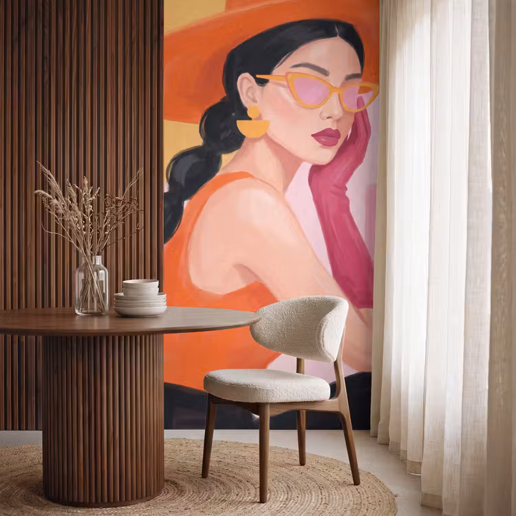 Behang - Vrouw - Hoed - Mode - Modern - Oranje — 4