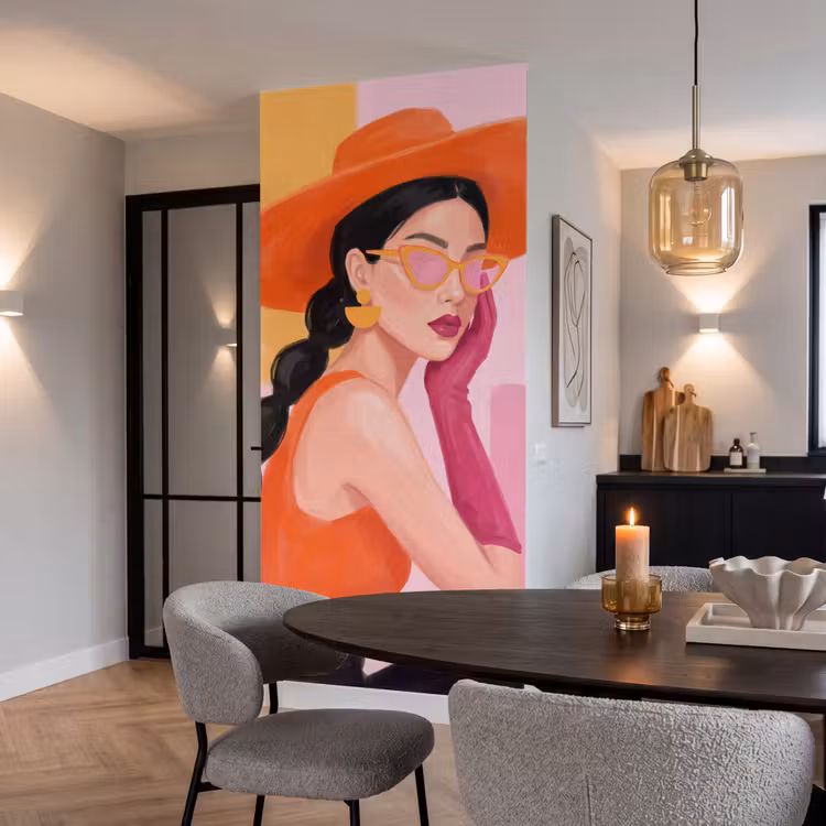 Behang - Vrouw - Hoed - Mode - Modern - Oranje — 5