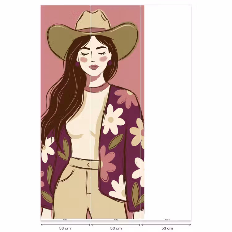 Behang - Vrouw - Hoed - Portret - Illustratie - Roze — 6