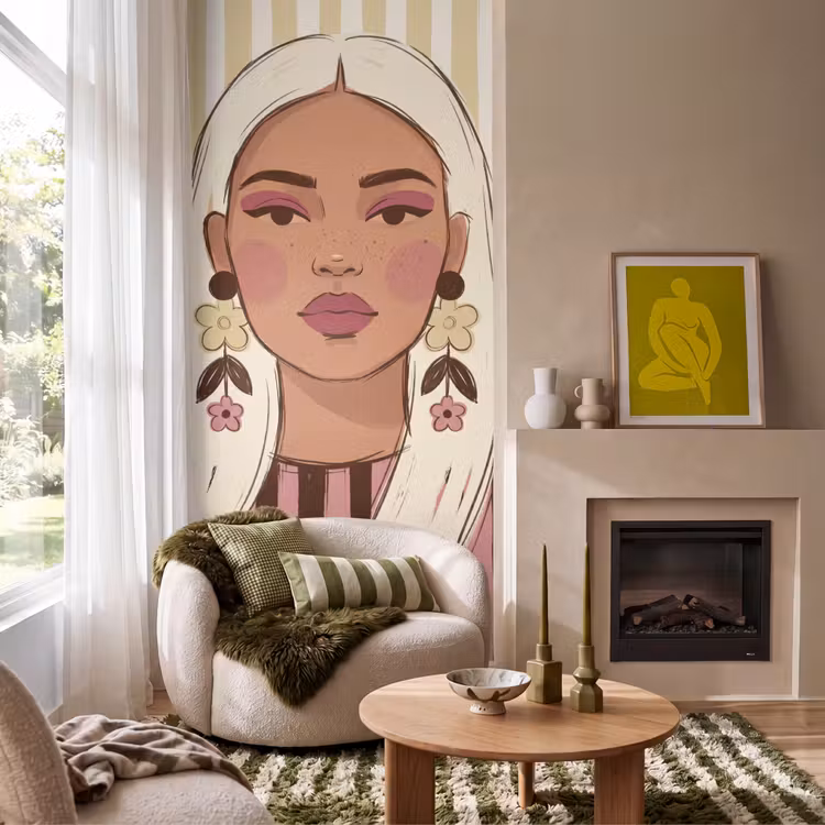 Behang - Vrouw - Portret - Illustratie - Modern - Roze — 1