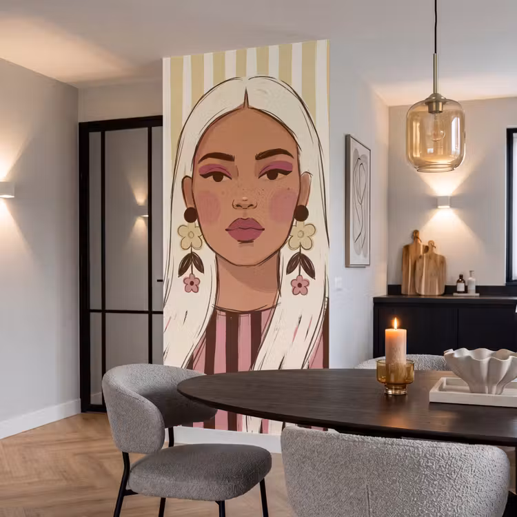 Behang - Vrouw - Portret - Illustratie - Modern - Roze — 5