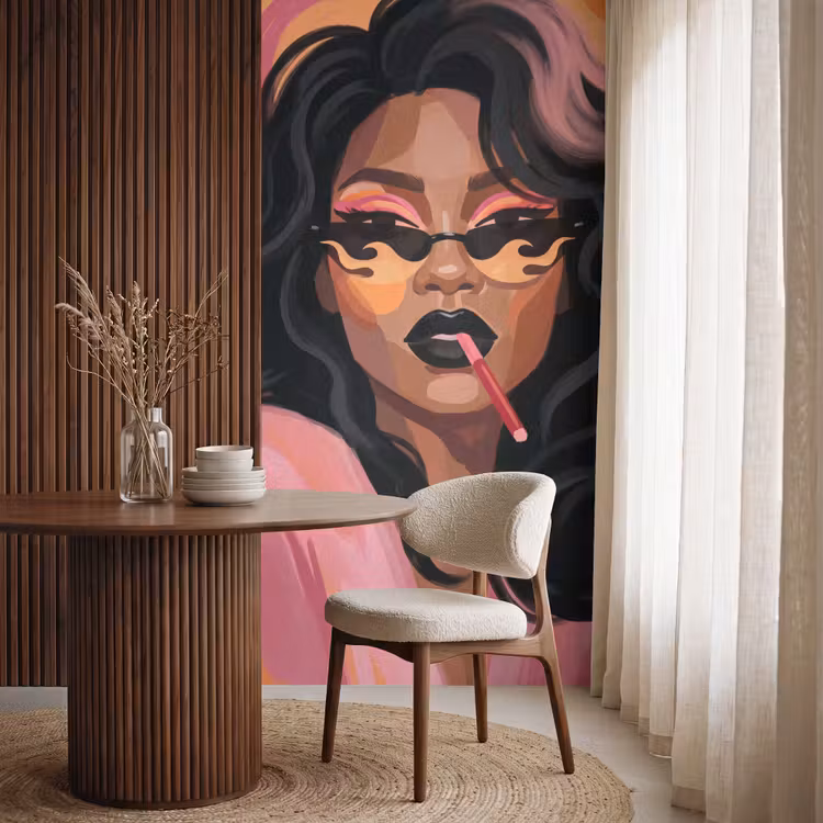 Behang - Vrouw - Zonnebril - Modern - Portret - Oranje — 4