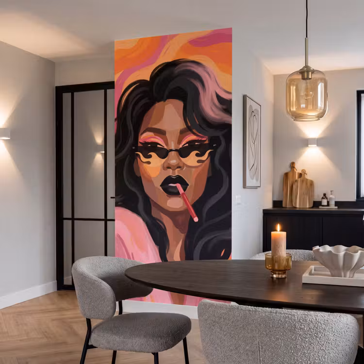 Behang - Vrouw - Zonnebril - Modern - Portret - Oranje — 5