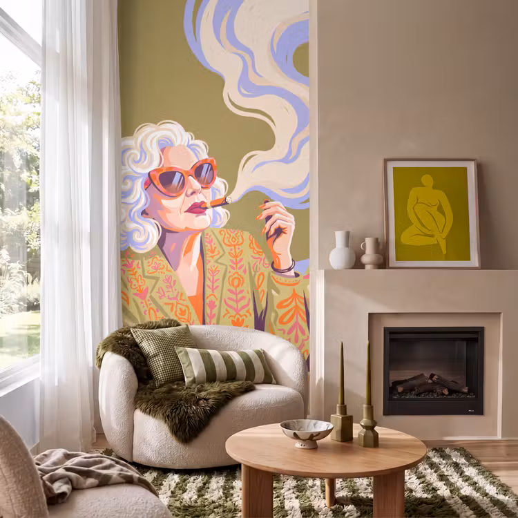 Behang - Vrouw - Zonnebril - Portret - Modern - Kleurrijk — 1