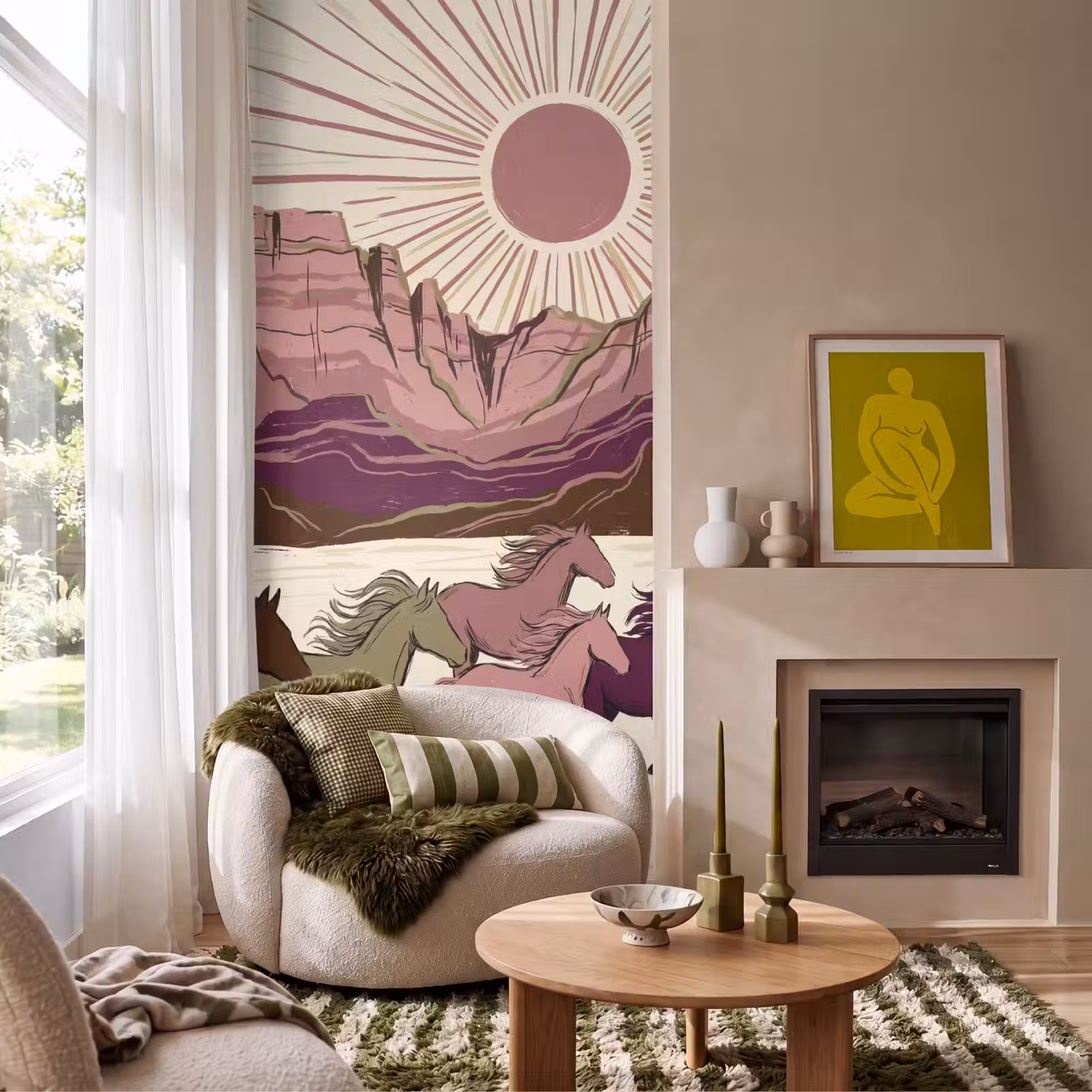 Behang - Paarden - Rennend - Woestijn - Natuur - Abstract — 1