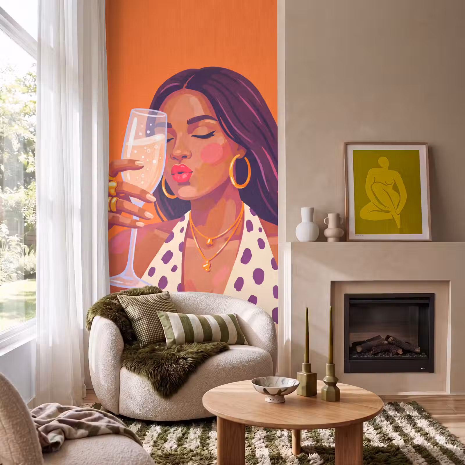 Behang - Vrouw - Champagne - Feest - Modern - Oranje — 1