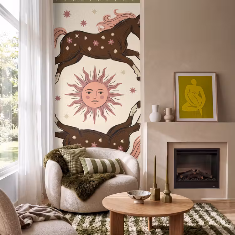 Behang - Paard - Zon - Mystiek - Illustratie - Roze — 1