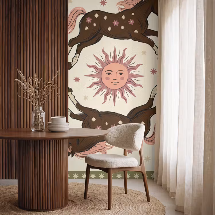 Behang - Paard - Zon - Mystiek - Illustratie - Roze — 4
