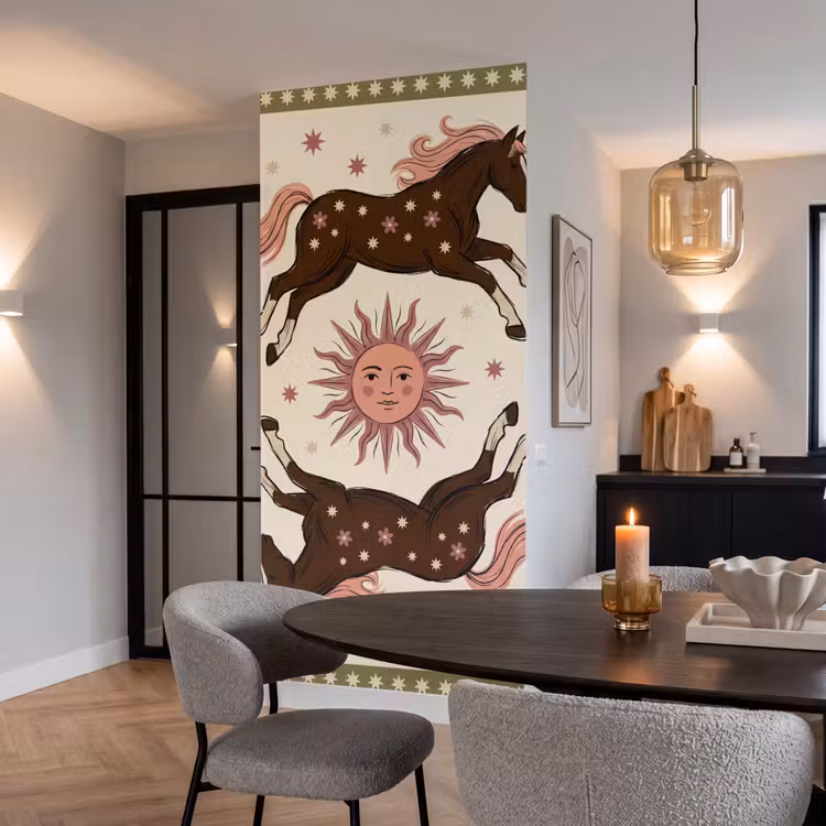 Behang - Paard - Zon - Mystiek - Illustratie - Roze — 5