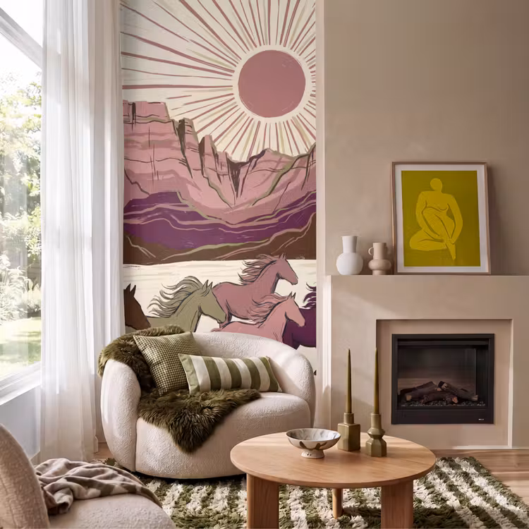 Behang - Paarden - Rennend - Woestijn - Natuur - Abstract — 1