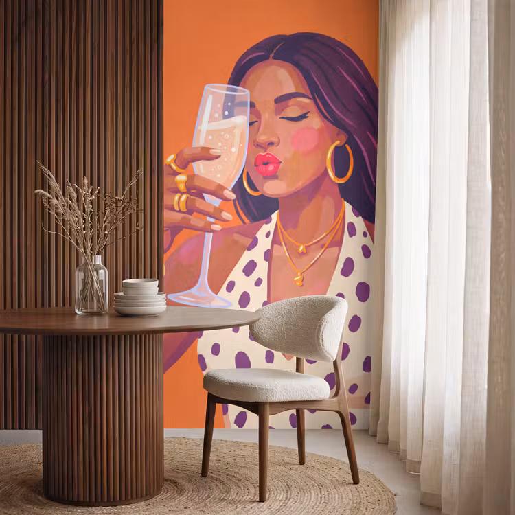 Behang - Vrouw - Champagne - Feest - Modern - Oranje — 4