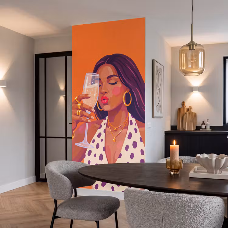 Behang - Vrouw - Champagne - Feest - Modern - Oranje — 5