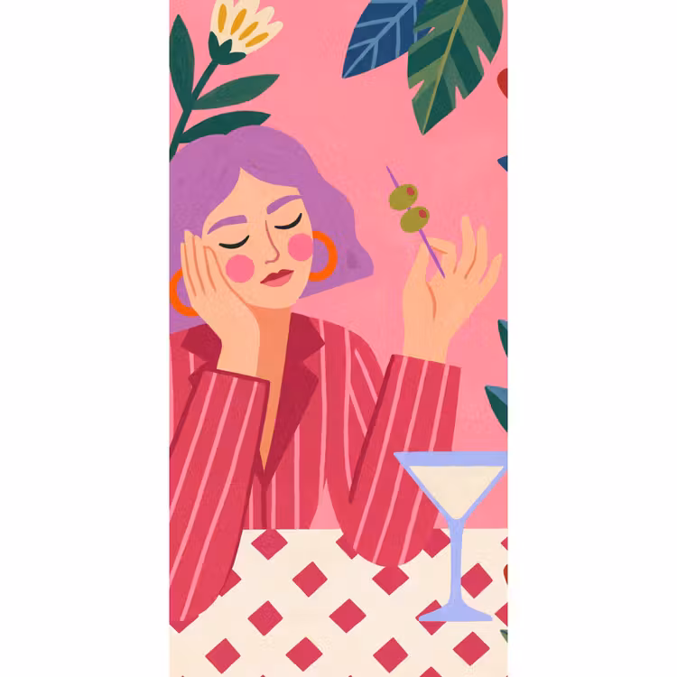 Behang - Vrouw - Cocktail - Bloemen - Modern - Roze — 2