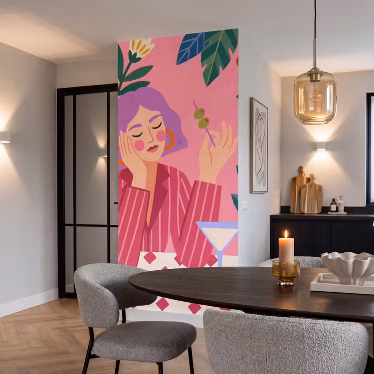 Behang - Vrouw - Cocktail - Bloemen - Modern - Roze — 5