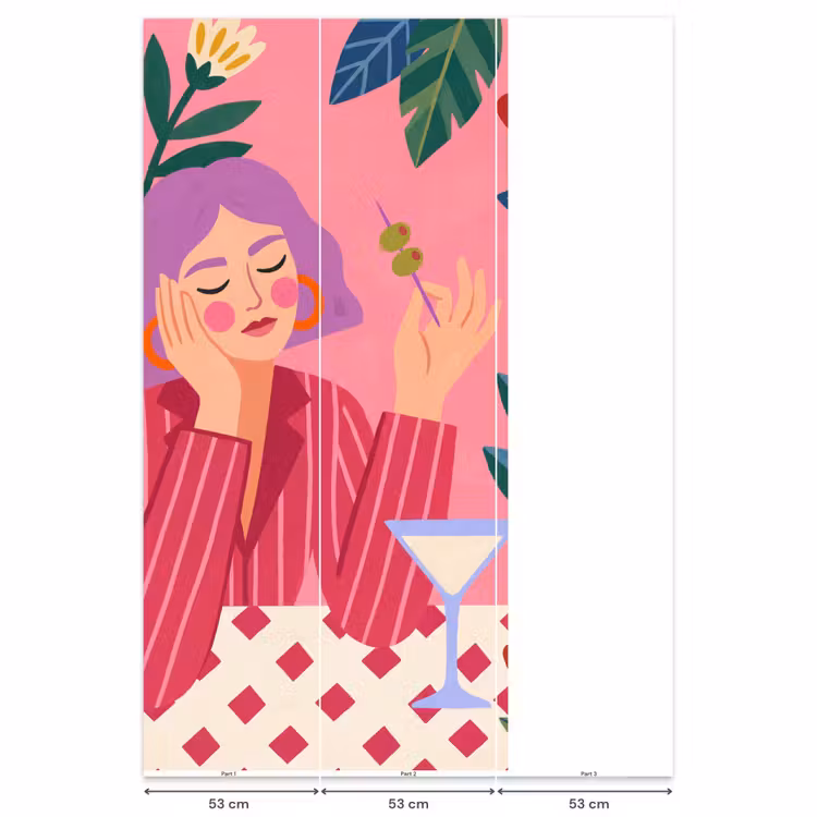 Behang - Vrouw - Cocktail - Bloemen - Modern - Roze — 6