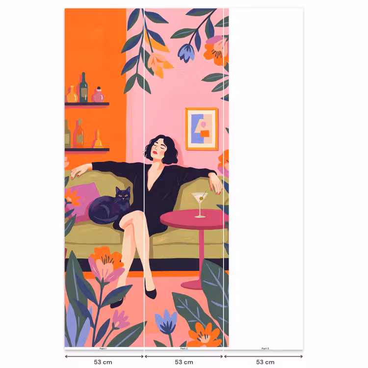 Behang - Vrouw - Kat - Interieur - Modern - Kleurrijk — 6