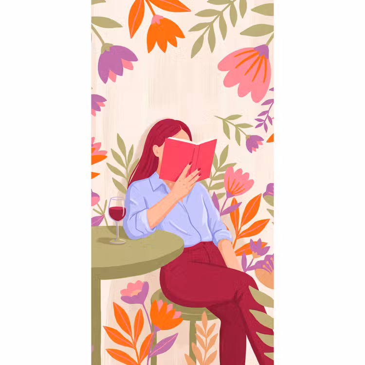 Behang - Vrouw - Lezen - Thuis - Modern - Bloemen — 2