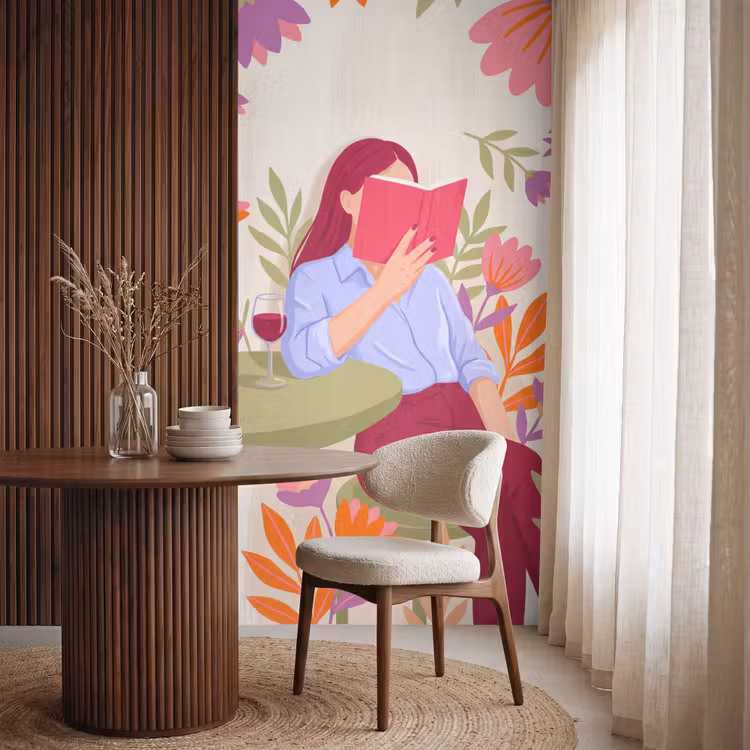 Behang - Vrouw - Lezen - Thuis - Modern - Bloemen — 4