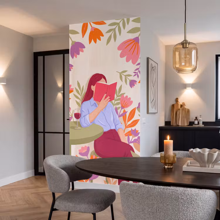 Behang - Vrouw - Lezen - Thuis - Modern - Bloemen — 5