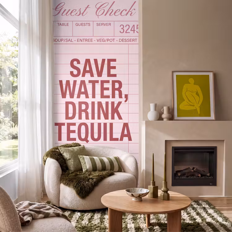 Behang - Humor - Drank - Tekst - Roze — 1