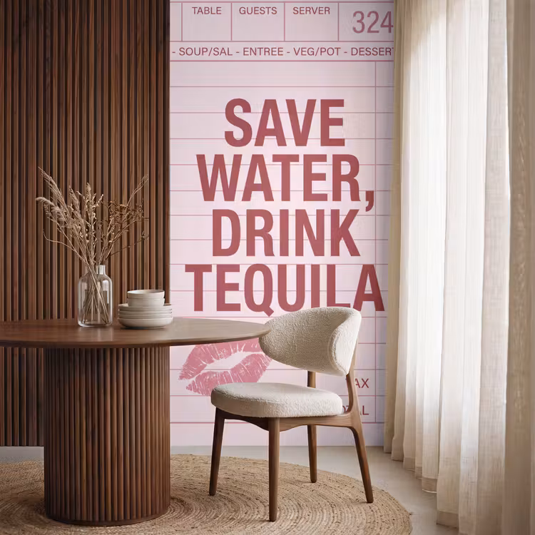 Behang - Humor - Drank - Tekst - Roze — 4