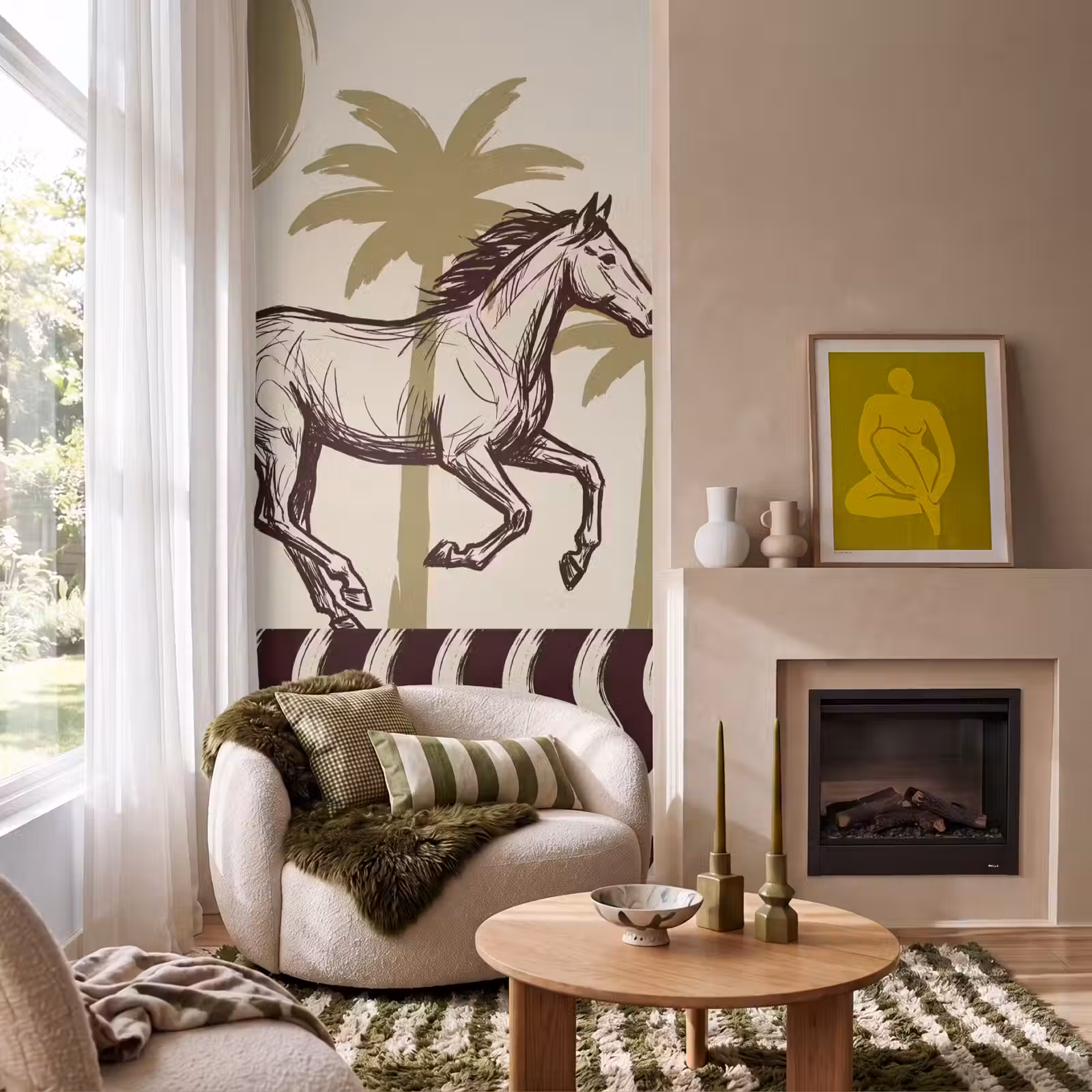 Behang - Paard - Galopperend - Woestijn - Illustratie — 1