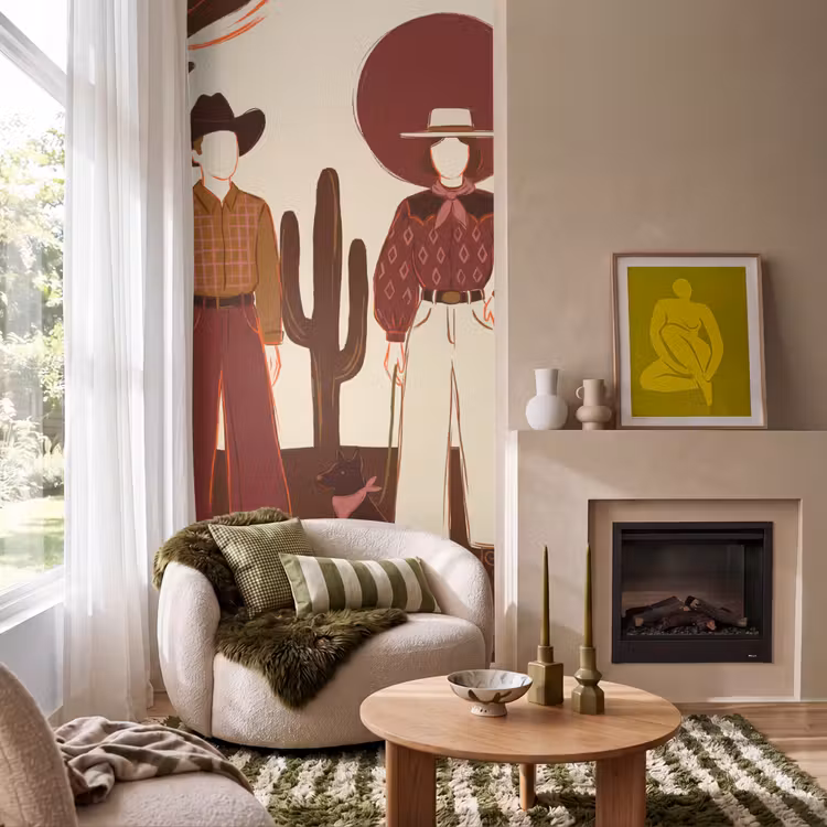 Behang - Mensen - Cowboykleding - Westerse stijl - Illustratie - Bruin — 1