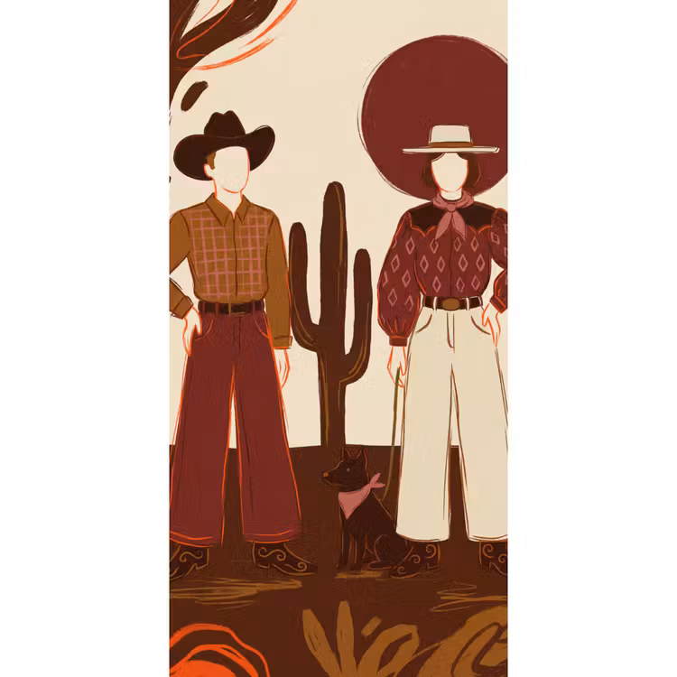 Behang - Mensen - Cowboykleding - Westerse stijl - Illustratie - Bruin — 2