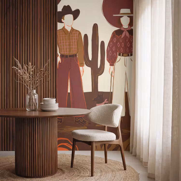Behang - Mensen - Cowboykleding - Westerse stijl - Illustratie - Bruin — 4