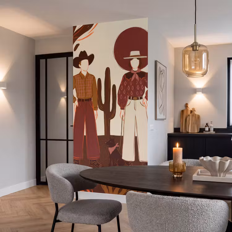 Behang - Mensen - Cowboykleding - Westerse stijl - Illustratie - Bruin — 5