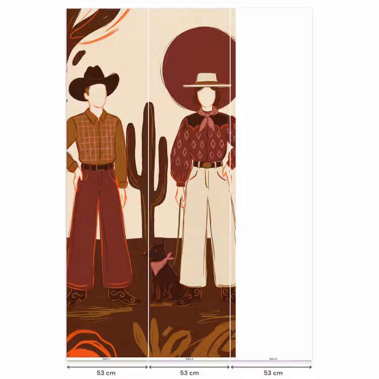 Behang - Mensen - Cowboykleding - Westerse stijl - Illustratie - Bruin — 6