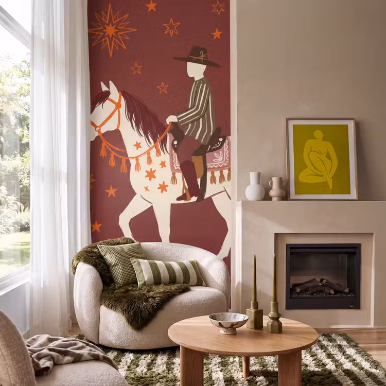 Behang - Paard - Ruiter - Sterren - Nacht - Illustratie — 1