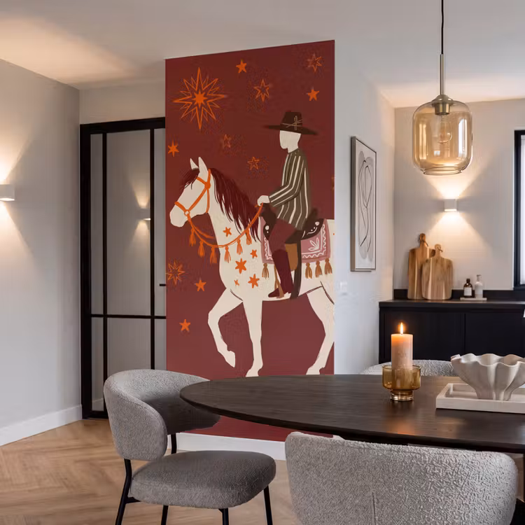 Behang - Paard - Ruiter - Sterren - Nacht - Illustratie — 5