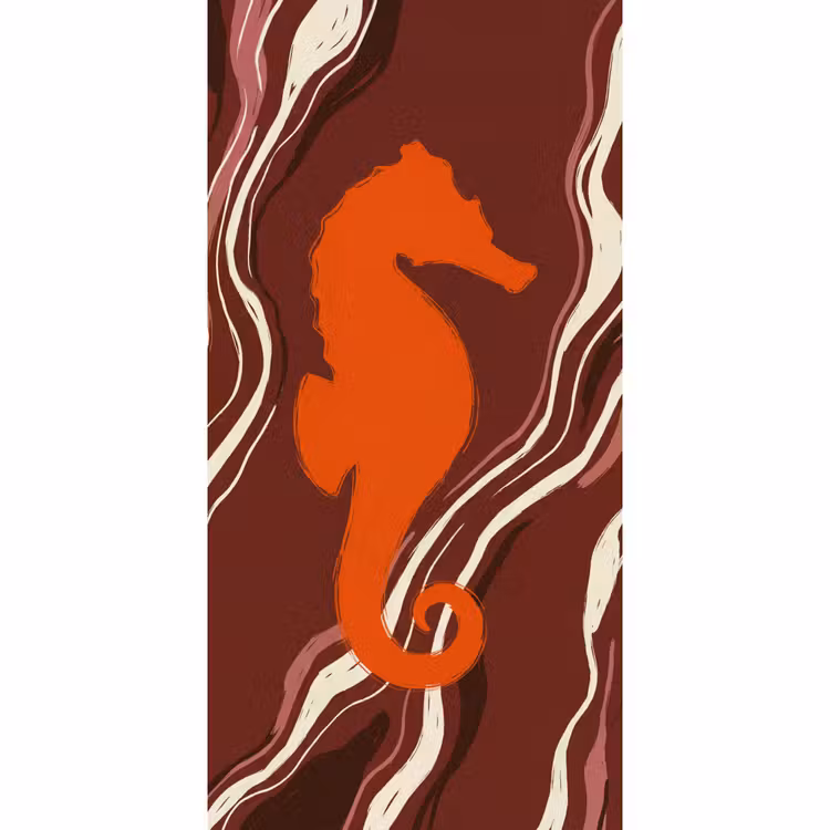 Behang - Zeepaardje - Golven - Zeeleven - Abstract - Oranje — 2