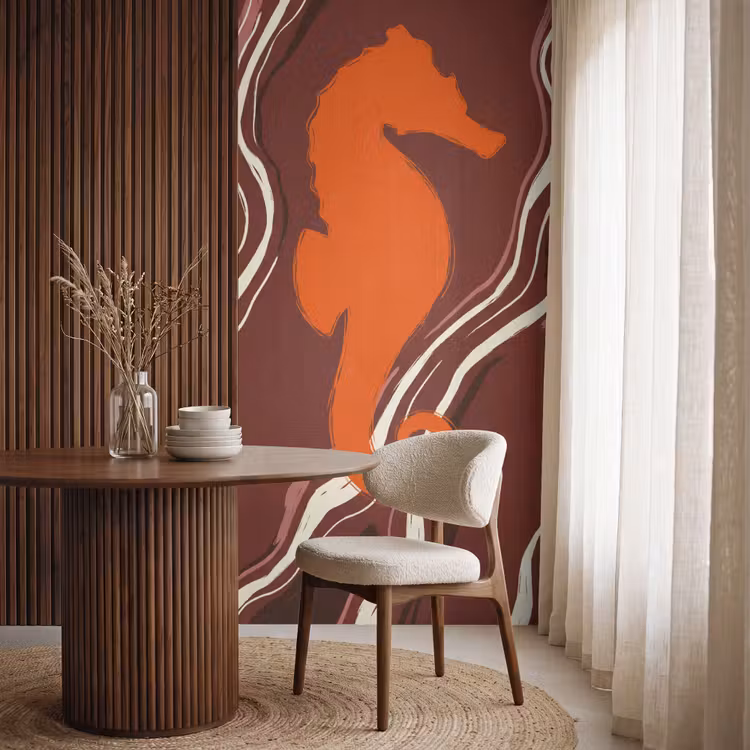 Behang - Zeepaardje - Golven - Zeeleven - Abstract - Oranje — 4