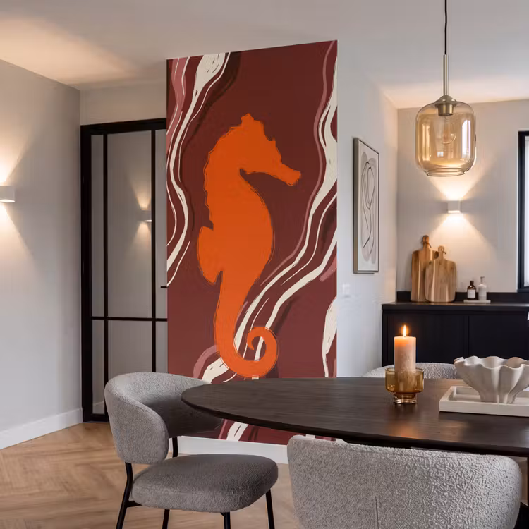 Behang - Zeepaardje - Golven - Zeeleven - Abstract - Oranje — 5