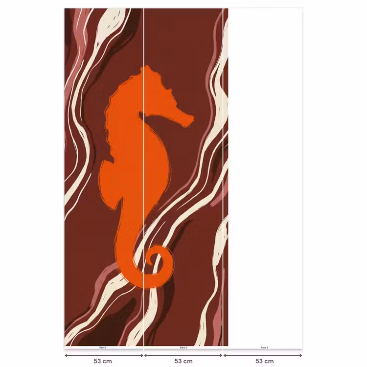 Behang - Zeepaardje - Golven - Zeeleven - Abstract - Oranje — 6