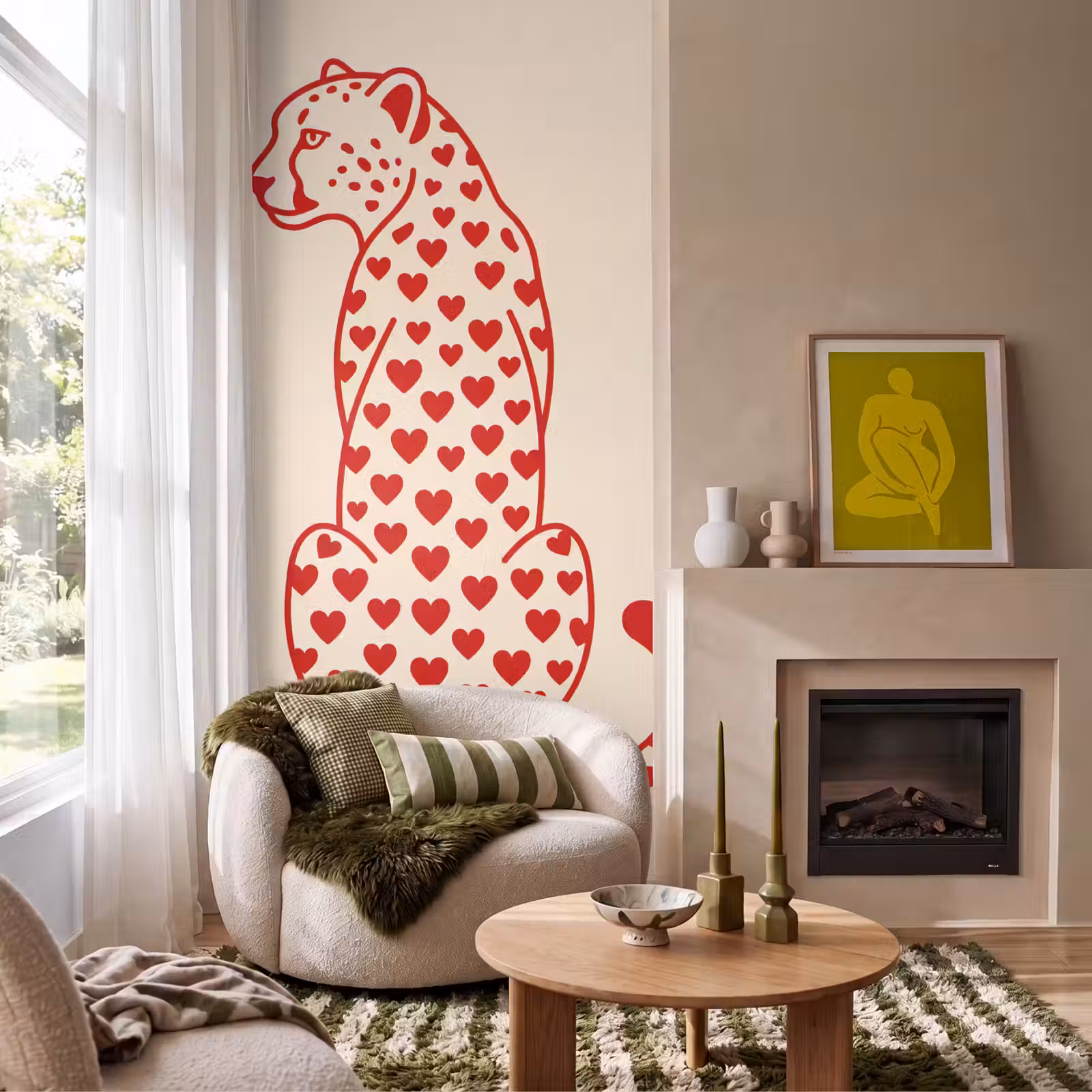 Behang - Kat - Harten - Dieren - Modern - Rood — 1