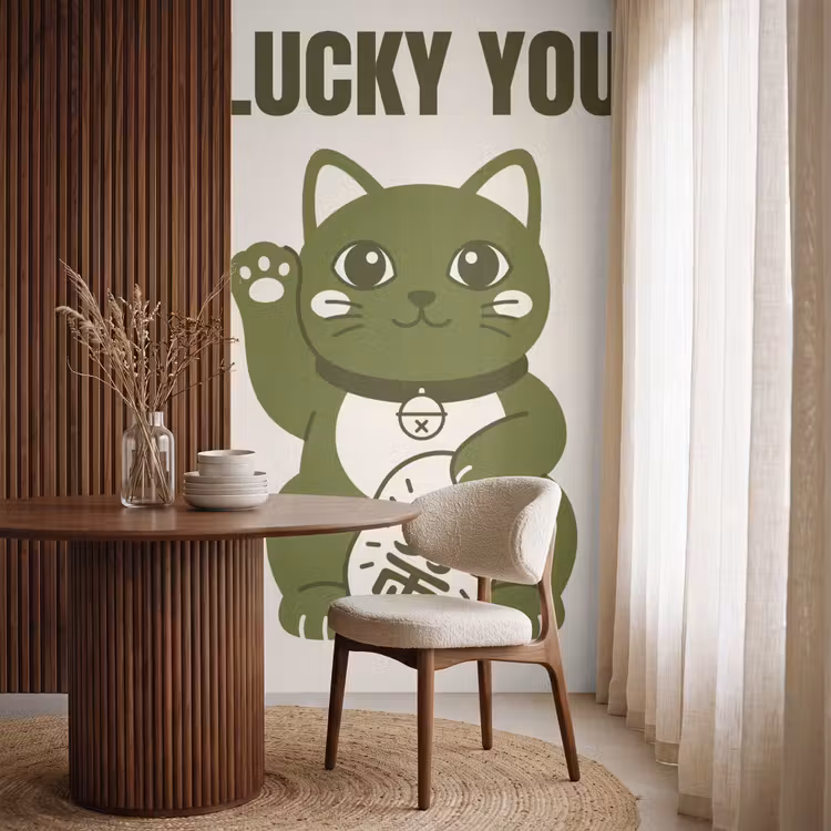 Behang - Kat - Geluk - Dieren - Modern - Groen — 4