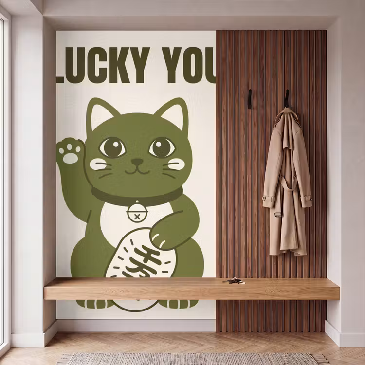 Behang - Kat - Geluk - Dieren - Modern - Groen — 5