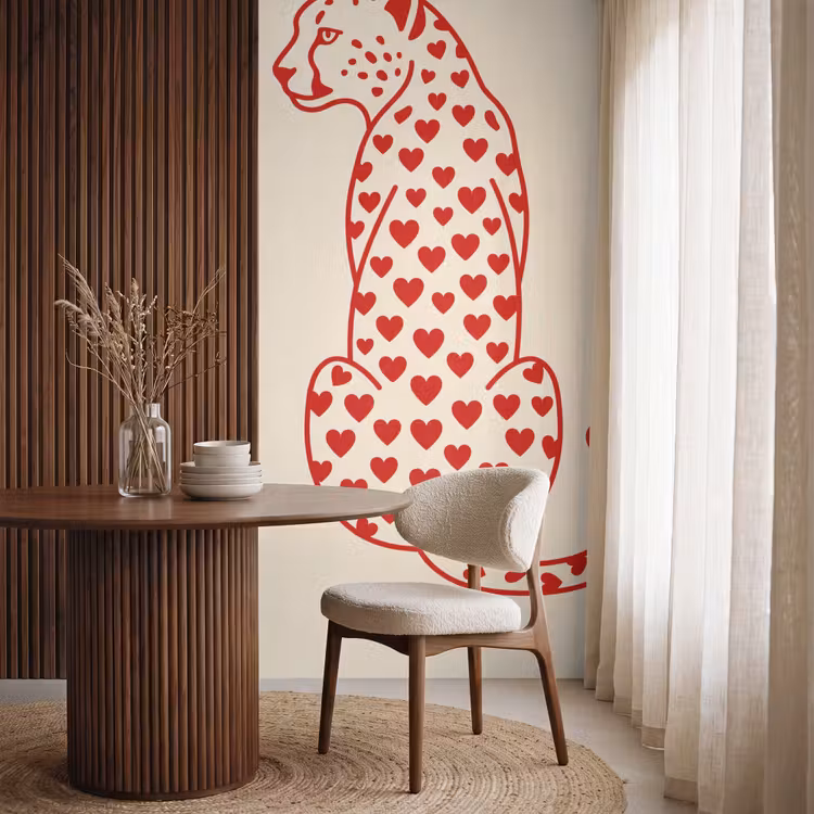Behang - Kat - Harten - Dieren - Modern - Rood — 4